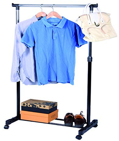 INDA-Exclusiv Fahrbarer Kleiderständer Gardarobenständer Gaderobe Wäscheständer 75x41x155cm verstellbar mit 1 Stange rollbar