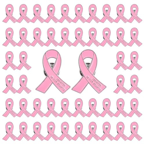 WANDIC Octobre Rose Lot de 50 Broches en Forme de Ruban Rose en Alliage pour funérailles, deuil, deuil, Souvenir