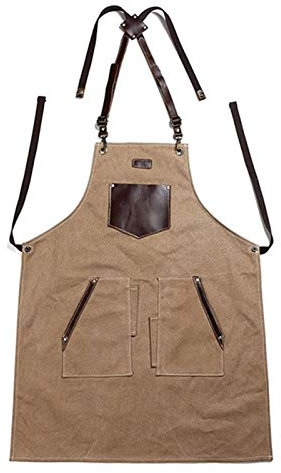 ECOLFE Delantales para hombres, Delantal de trabajo, delantal de carpintería for hombres, delantal de herramientas resistente encerado con bolsillos (color: gris, tamaño: extragrande)(Color:Khaki)