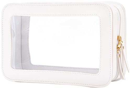 Trousse de Toilette Transparente, Pochette Transparente, Trousse de Toilette Femme, Trousse Maquillage Homme, Voyage Accessoires, Travel Essentials-Blanc
