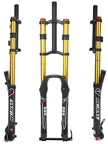 Forcella Ammortizzata per Bici MTB, Forcella 26/27,5/29'', Corsa 140 mm, Forcella pneumatica in Discesa, Regolazione Estensione DH, Doppia Corona, Forcella Anteriore Dritta 1-1/8, con Perno Passante