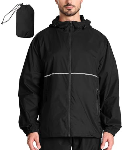 SwissWell Regenjacke Herren Wasserdicht Atmungsaktiv Fahrrad Regenmantel mit Kapuze Leicht Winddichte Windjacke Herren Wandern Fischen Camping Outdoor Schwarz