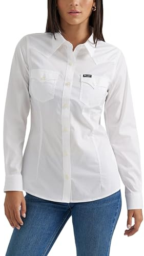 Wrangler Chemise Western rétro à Manches Longues pour Femme Bleu uni, Blanc, Taille M