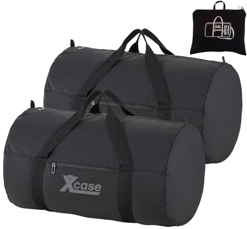Xcase Reisetasche Herren: 2er-Set Falt-Duffle-Taschen, reißfest, Befestigungsgurt, 40 l, je 212g (Weekender Reisetasche Herren, Weekender-Tasche, Seesack)