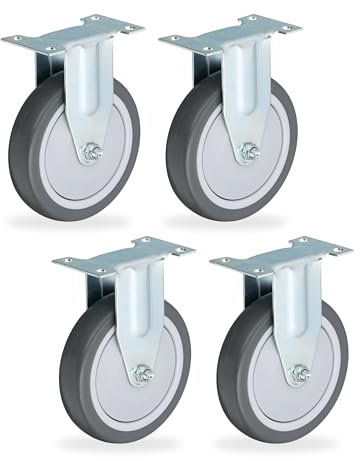 Relaxdays Bockrolle, 4er Set, 125mm, Traglast 480 kg, TPR, Stahlplatte, Kugellager, spurlos, schalldämpfend, grau/silber