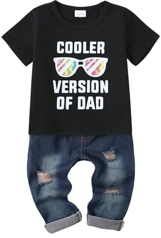 Amissz Baby Boy Clothes Toddler Boys Outfit Infant Letter Printed Sweatshirt Fashion Long Sleeve Hoodie Tops Ripped Jeans Set 2PC Black-1 18-24 Months