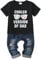Amissz Baby Boy Clothes Toddler Boys Outfit Infant Letter Printed Sweatshirt Fashion Long Sleeve Hoodie Tops Ripped Jeans Set 2PC Black-1 18-24 Months
