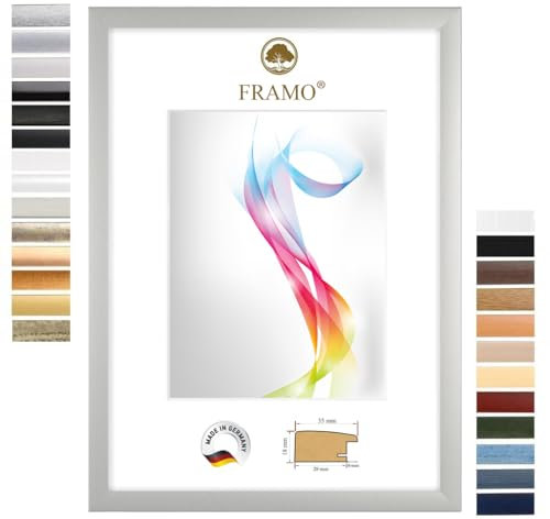 FRAMO Holz Bilderrahmen 61 x 91 cm (Bildmaß) in Silber-matt | Größe wählbar | Rahmen für Poster | Puzzle | Foto collage | Maßanfertigung | Fotorahmen nach maß