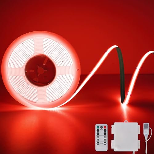 StarryEver COB LED-Streifenleuchten Batteriebetrieben Mit Fernbedienung, 2M 640 LED-Lichtleiste Dimmbares Schneidbares Flexibles Bandlicht Für Fernseher, Computer, Autodekoration, Rot