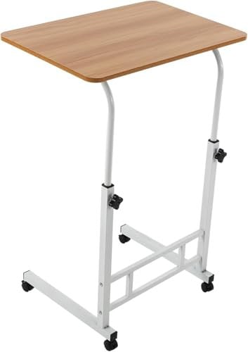 Zanbeel Laptop Table On Wheels Portable Desk Workstation Height Adjustable Tray On Wheels Tray Table Stand Multi-Use Home Desk For Elderly Over Bed Sofa Over Bed Table (Wood)