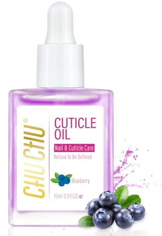 CHUCHU Cuticle Oil for Nails, Blueberry Jojoba Nail Cuticle Oil Contain Vitamin B & E, Moisturizes Cuticle and Nail's Skin, Strengthens Nails, Prevents Hangnails and Chapped 15ML