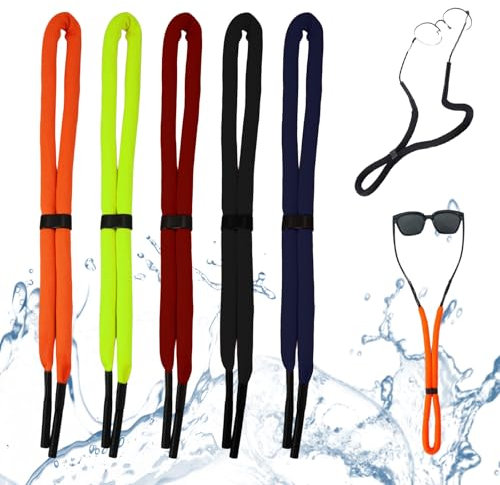 5 Pezzi Regolabile Cinturino In Silicone Per Occhiali Da Sole, Elastico Morbida Poliestere Galleggianti Cinturino per Occhiali, Anti-Smarrimento Cinghie per Sport Acquatici Canottaggio Uomo Donna