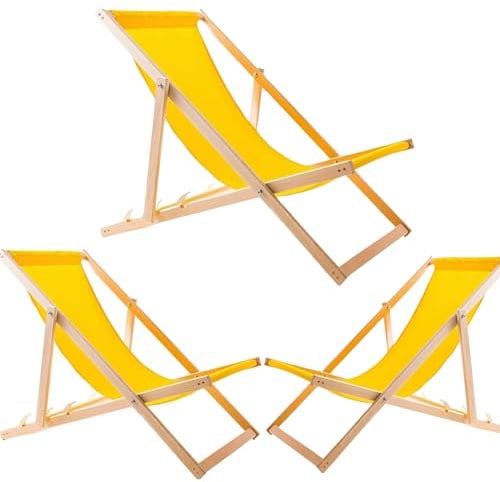 WOODOK Liegestuhl Klappbar - Gartenliege Klappbar bis 120kg, Sonnenliege aus Buchenholz ohne Armlehne (3X Gelb)