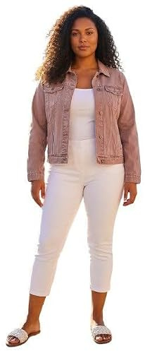 Roman Originals Jean Denim Jacket for Women UK Ladies 100% Cotton Summer Casual Stretch Crop Smart Utility Trucker Biker Fitted Vintage Wash Faded Classic Work Twill - Rose Plus - Size 20