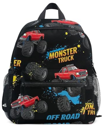 RPLIFE Rucksack für Kleinkind Jungen Mädchen, Coole Monster Trucks Schwarz Kleine Kinder Rucksäcke mit Namensschild Mini, 3-8 Jahre