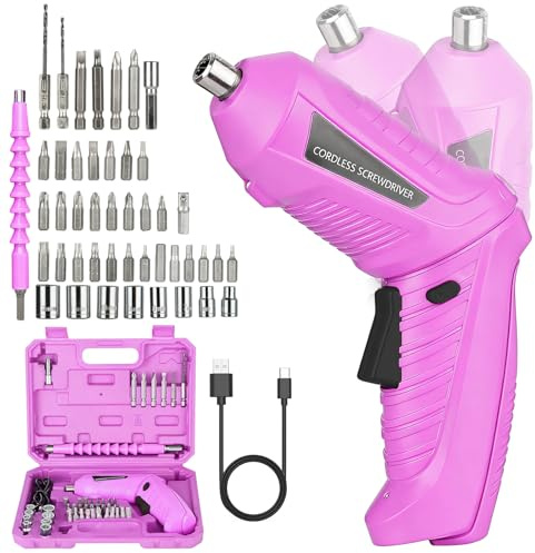 Akkuschrauber Klein 3.6V: 47PCS Mini akkuschrauber mit 1300mAh Akku USB-C Wiederaufladbar, 2-in-1 Direkt & 90° Winkel Modus, LED Licht, Electric Screwdriver für Möbelmontage & Reparatur zu Hause