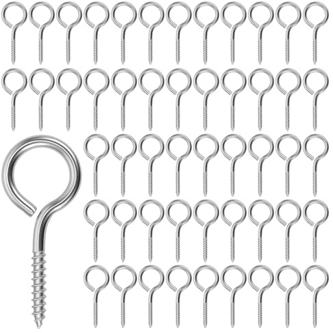 CHIHEUNG 50PCS Eye Hooks Screw, 2 Inches Stainless Steel Eye Bolt Screws, Screw Eyes for Wood Indoor Outdoor