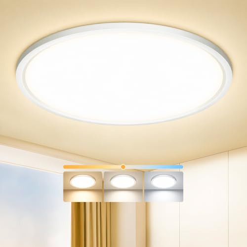 Tyreses LED Deckenleuchte Flach Rund, Modern Lampe Decke, Ø30cm | 3 Farbtemperaturen, 24W, CRI>80, flimmerfrei, blendarm, IP54, einfache Montage, für Küche, badezimmer, Flur