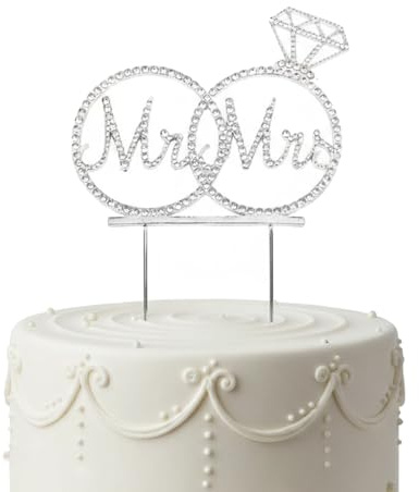 Cake Topper Hochzeit mit Strass Tortenstecker Hochzeit Silberhochzeit Tortendeko Mr & Mrs für Wedding, Kuchendekoration (Silber)