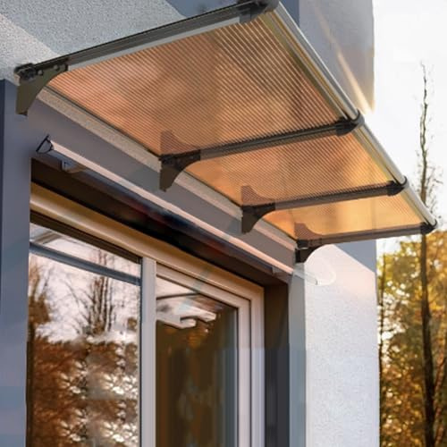 Türvordach für den Außenbereich, 5 mm dick, Polycarbonat, Veranda-Schutz, Schallschutz, Regenschutz, Braun mit schwarzer Halterung, perfekt für Gärten (100 x 190 cm, 99,1 x 190,5 cm)