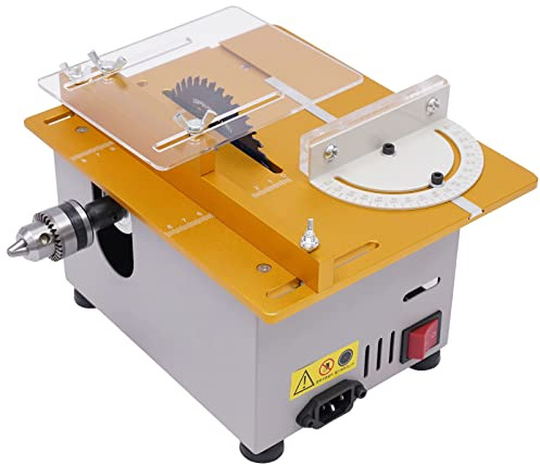 Mini sierra circular de mesa, 300 W, sierra de mesa pequeña, 9000 rpm, sierra circular de mesa portátil para madera, acrílico y metal, inclinación de 0-90°, profundidad de corte 0-29 mm
