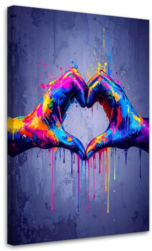Feeby Leinwandbild - Bilder Wohnzimmer - Hände Liebe Straßenkunst Graffiti - 75x115 1tlg - Deko Schlafzimmer - Wanddekoration - Aesthetic - Groß Moderne Bild - Foto auf Leinwand