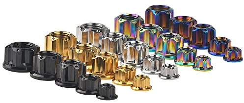 Sechskantmutter aus Titan, Sechskant-Flanschmuttern Ti M6 Muttern Schrauben Bolzen for Motorrad Fahrrad Fahrradzubehör(Rainbow)