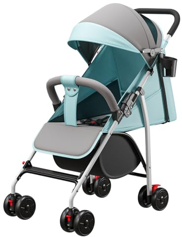 Kinderwagen,Reisebuggy mit Baumwollpolstern und Moskitonetz, Getränkehalter, stoßdämpfenden und explosionsgeschützten Rädern, Kompaktkinderwagen 0-36 kg, geräumiger Korb