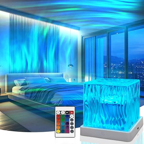 Wekity Jellyfish Projector Light with 7 Colors, 2-in-1 Jellyfish Lamp with Remote Control and Timer Function, Water Wave Aurora Night Light for Kids, Decoration Gift (Cube - Northern Lights)