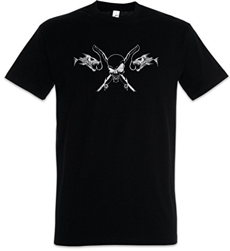 Urban Backwoods Fishing Skull Herren T-Shirt Schwarz Größe L