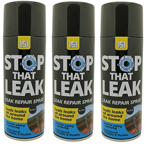 Pack of 3 - Large Leak Repair Spray (400ml) - Stop That Leak - BLACK - Swan household ®