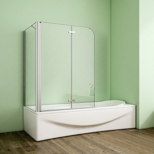 Duschabtrennung Badewannenaufsatz 80x120x140cm Eck Duschwand Badewanne 2-tlg.Faltwand Badewannenfaltwand mit Seitewand 6mm NANO Sicherheitsglas
