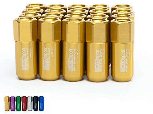 EPMAN 20 Stück M14 x 1,5 60 mm verlängerte geschmiedete Aluminium Tuner Racing Lug Mutter für Felgen (Gold)