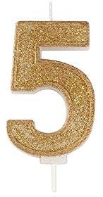 CULPITT Sparkle Number Candles For Cake & Cupcakes, Single Numbers From 0-9, Say Happy Birthday with These Candle Sparklers, Celebrate Birthdays & Anniversaries with Flair - Gold 5