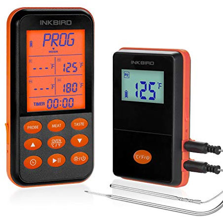 Inkbird IRF-4S BBQ Funkthermometer,500M Funksignal,LCD Hintergrundbeleuchtung Display,wasserdicht mit 1000mAh Akku(2 Sonden)
