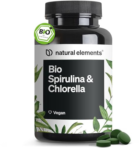 500 comprimés - 2400 mg de spiruline bio + 2400 mg de chlorelle bio par dose journalière - agréé, contrôlés en laboratoire, sans additif, hautement dosés, végan