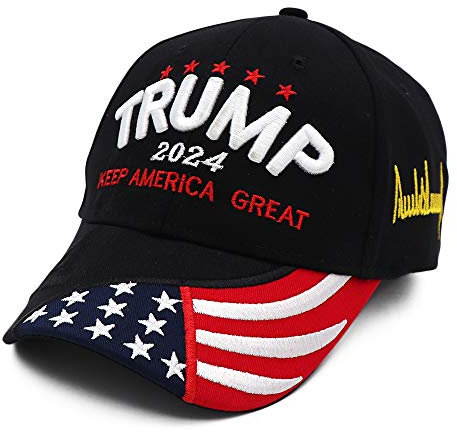 Trump 2024 Mütze, Donald Trump 2024 Cap Keep America Great MAGA USA Stickerei Einstellbare Baseball Cap - Schwarz - Einheitsgröße