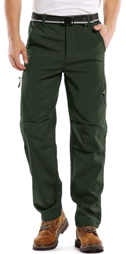 Jessie Kidden Pantaloni da sci impermeabili da uomo, foderati in pile, invernali, isolati termicamente, caldi, per arrampicata, camminate, softshell, #6070-verde militare-40