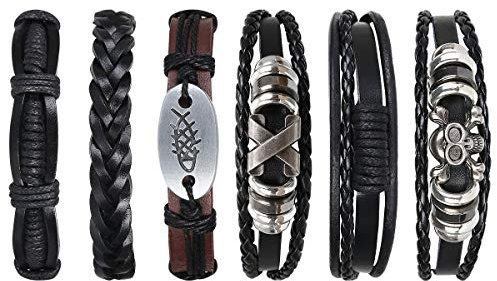 flintronic® 6PCS Bracelet en Cuir Tressé pour Homme Femme, Réglable Mode Punk Rock Arbre de Vie Tressé Hommes & Femmes Corde Bracelet Manchette Bracelets Vintage Série