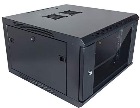 Aiten Data Armario Rack Mural 19 6U Medidas 600 x 450 x 370 mm Montado, con Accesorios. Incluye 1 Bandeja Fija, 2 Escuadras Laterales en L, 1 Ventilador de Techo de 120 mm, Tornillos y Llaves