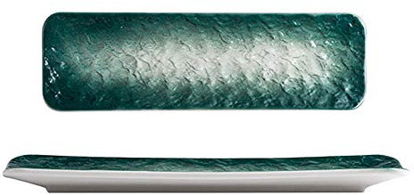 Y-H - Assiette à sushi japonaise originale - Assiette rectangulaire - Assiette à manger - En céramique - Taille L - Vert foncé - Motif pierre dégradée