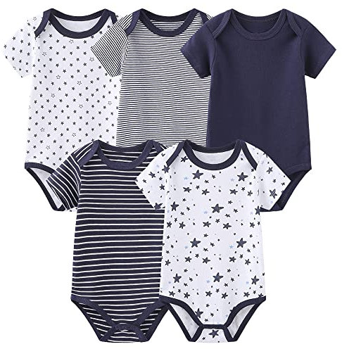 Chamie Baby Bodys Kurzarm Bekleidungsset für Neugeborene Jungen und Mädchen Baumwolle Marineblau 9-12 Monate 5er Pack