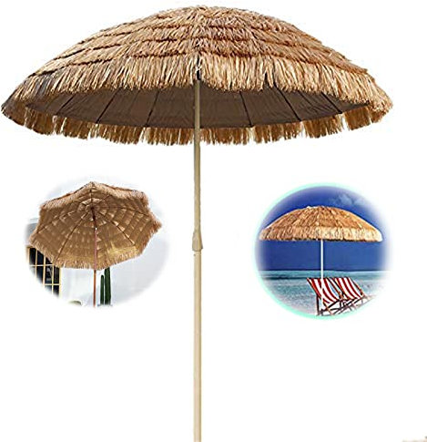Parasol de Jardin Ø 180 cm | Nouveau Parasol de Plage hawaïen | inclinable Protection Solaire | Ombrelle Tiki en Raffia | Sable | Cafe Store Balcon terrasse| Housse de Protection Inclus