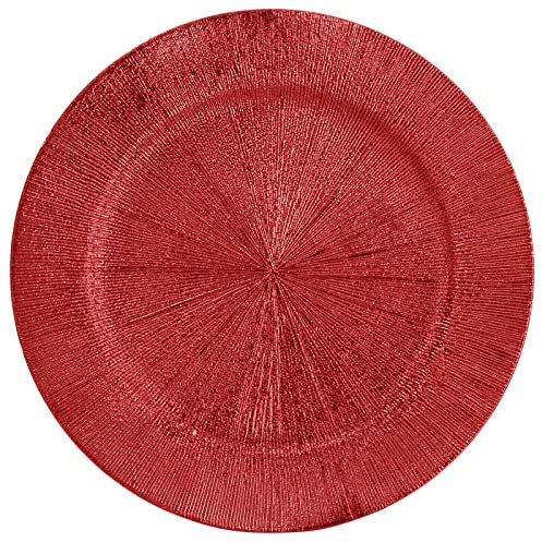 Geri Lot de 6 assiettes de présentation rouges ondulées de 33 cm | Vaisselle en plastique brillant | Vaisselle élégante pour occasions spéciales et rassemblements | Service de salle à manger