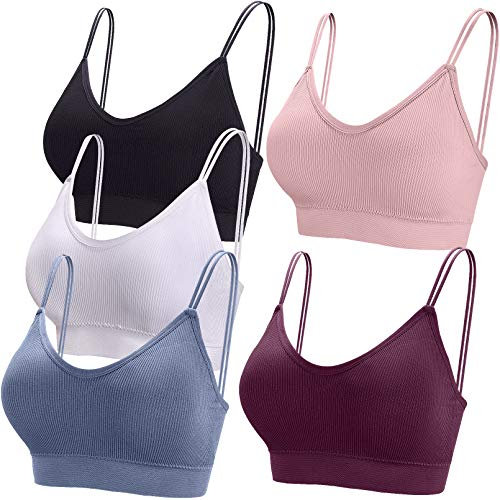 BQTQ 5 Pièces Soutien-Gorge Camisole Bralette avec Rembourré pour Femme, 5 Couleurs ,L,Rose Clair, Blanc, Noir, Beu Acier, Violet