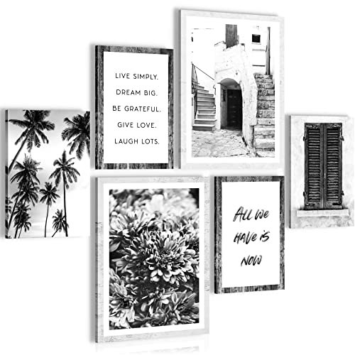 Novart- Tableau Décoration Murale- Forêt- Decoration Chambre Salon- Prêt à être Accroché- 6 Cadres 30x40 & 20x30 cm- Noir- N015063a