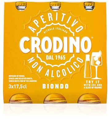 Crodino 1965 Aperitivo (Non-Alcoholic), 3 x 175ml - The sparkling and golden non-alcoholic aperitivo with a unique, bittersweet flavour.