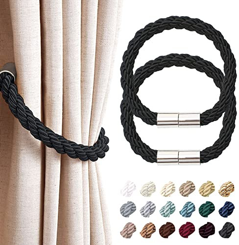 Pretty Jolly 2 Stück starke magnetische Vorhang-Raffhalter, moderner, einfacher Stil, Vorhanghalter, praktisch, dekoratives Gewebe, für dünne oder dicke Fenstervorhänge für Zuhause und Büro (schwarz)