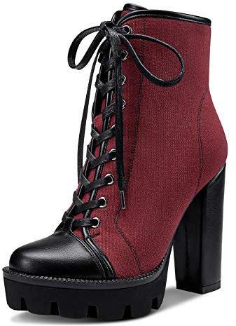 Castamere Scarpe col Tacco Plateau Donna Moda Stivali Tacco a Blocco 12CM High Heels Rosso Scarpe EU 39