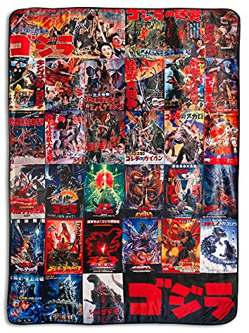 Surreal Entertainment Godzilla Filmposter Übergroße Plüschdecke,gemütlicher Sherpa-Überwurf für Sofa, Bett, superweiches Fleece, offizielles Kaiju Monster Gojira, Sammlerstück, Rot, Einheitsgröße